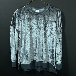 Secret Treasures Women's XL Shiny Gray Velour Pullover Stretchy Long Sleeve Top